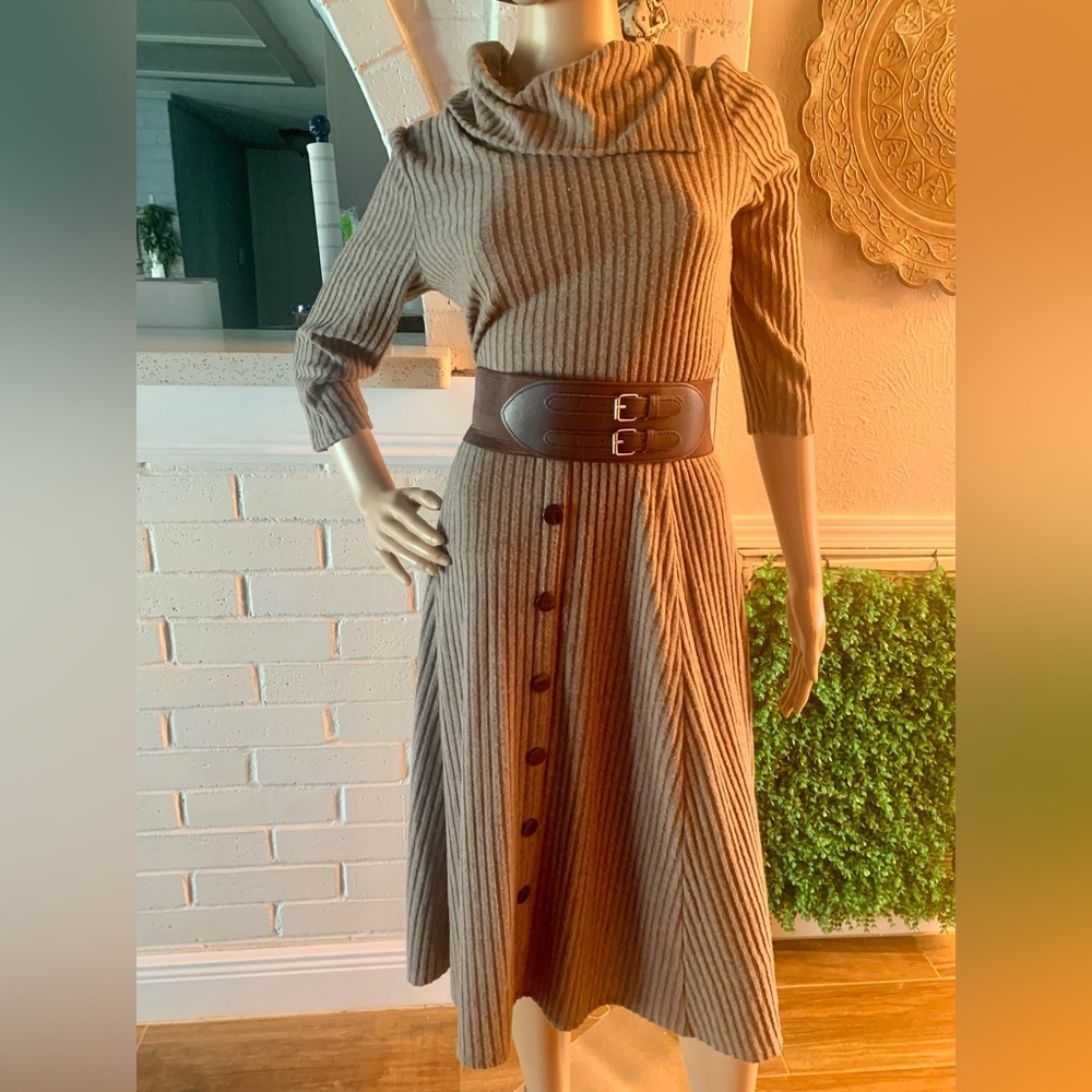 Tan ribbed turtle neck slouchy dress
